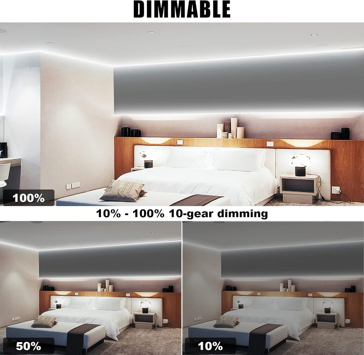 32.8ft 6500K White COB Led Strip Light with RF Remote, Dimmable Ultra Bright Daylight White COB Light Strip, Indoor Led Lights for Kitchen, Bedroom, Cabinet, 2 Rolls of 16.4ft