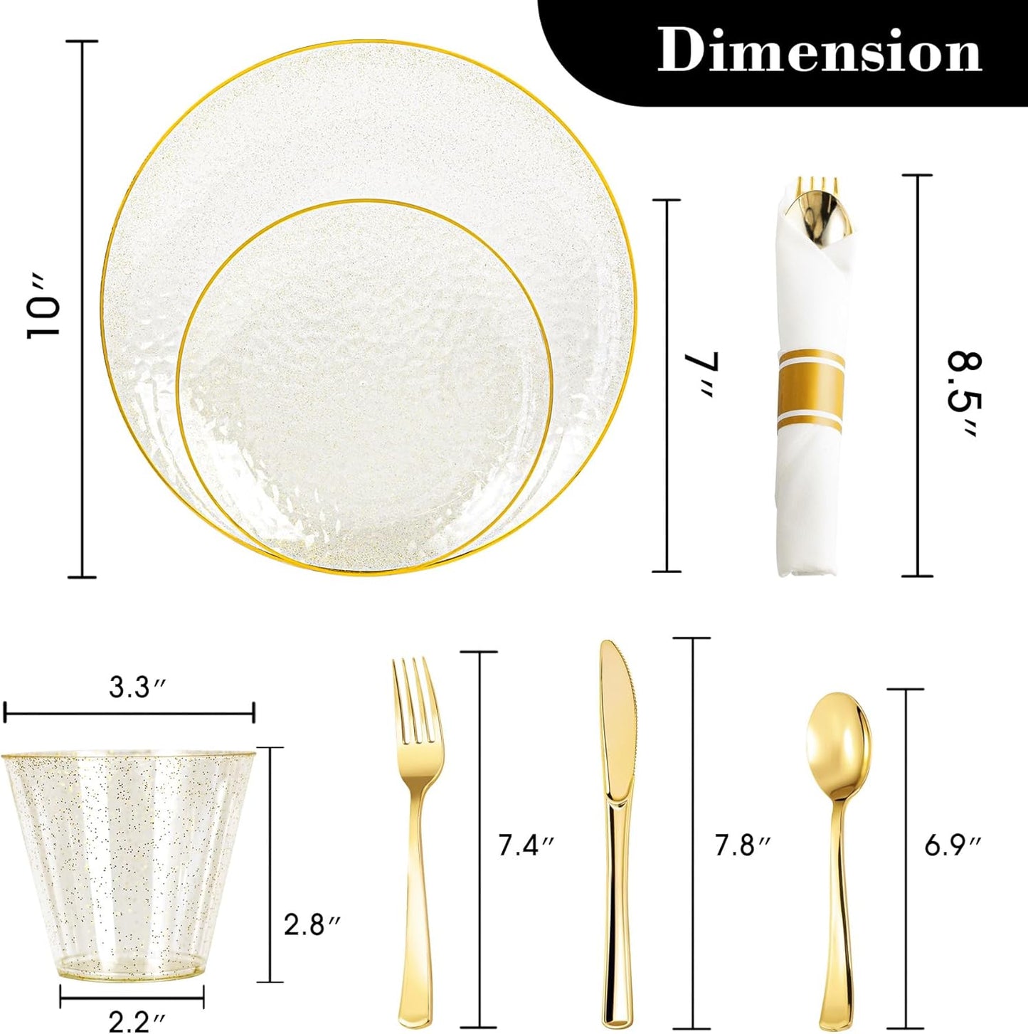 HOMIP 350 Pcs Plastic Dinnerware Set (50 Guests), Clear Party Plates Include 50 Dinner Plate, 50 Dessert Plate, 50 Cups, 50 Gold Cutlery Set And Pefect for Party and Wedding