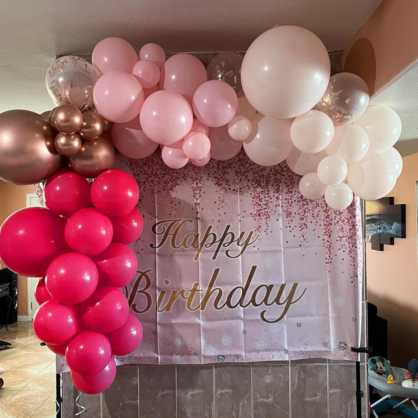 Hot Pink Balloons, 150 pcs Different Sizes Pack of 18 Inch 12 Inch 10 Inch 5 Inch Peach Pink Balloons for Balloon Garland Balloon Arch as Birthday Party Wedding Decorations