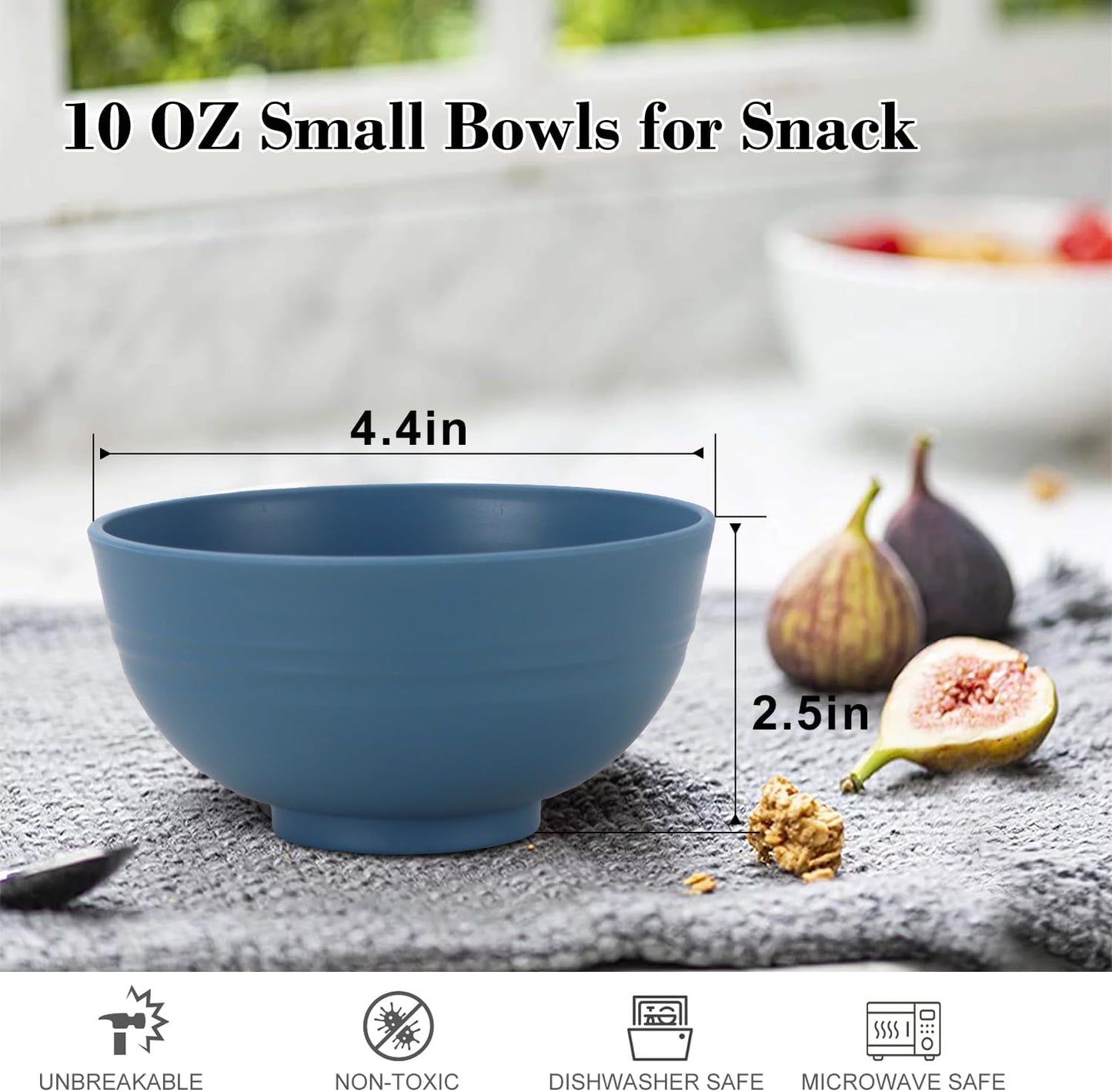 Wrova wheat straw dessert bowls 10oz set of 8 - Unbreakable snack Bowls Dishwasher Safe - Handy Bowls for Ice Cream,Yogurt and Fruits. Blue