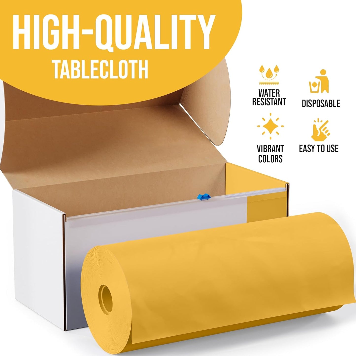 Party Solids 54 Inch X 100 Feet Yellow Plastic Table Cover Roll in A Cut - to - Size Box with Convenient Slide Cutter. Cuts Up to 12 Rectangle 8 Feet Plastic Disposable Tablecloths