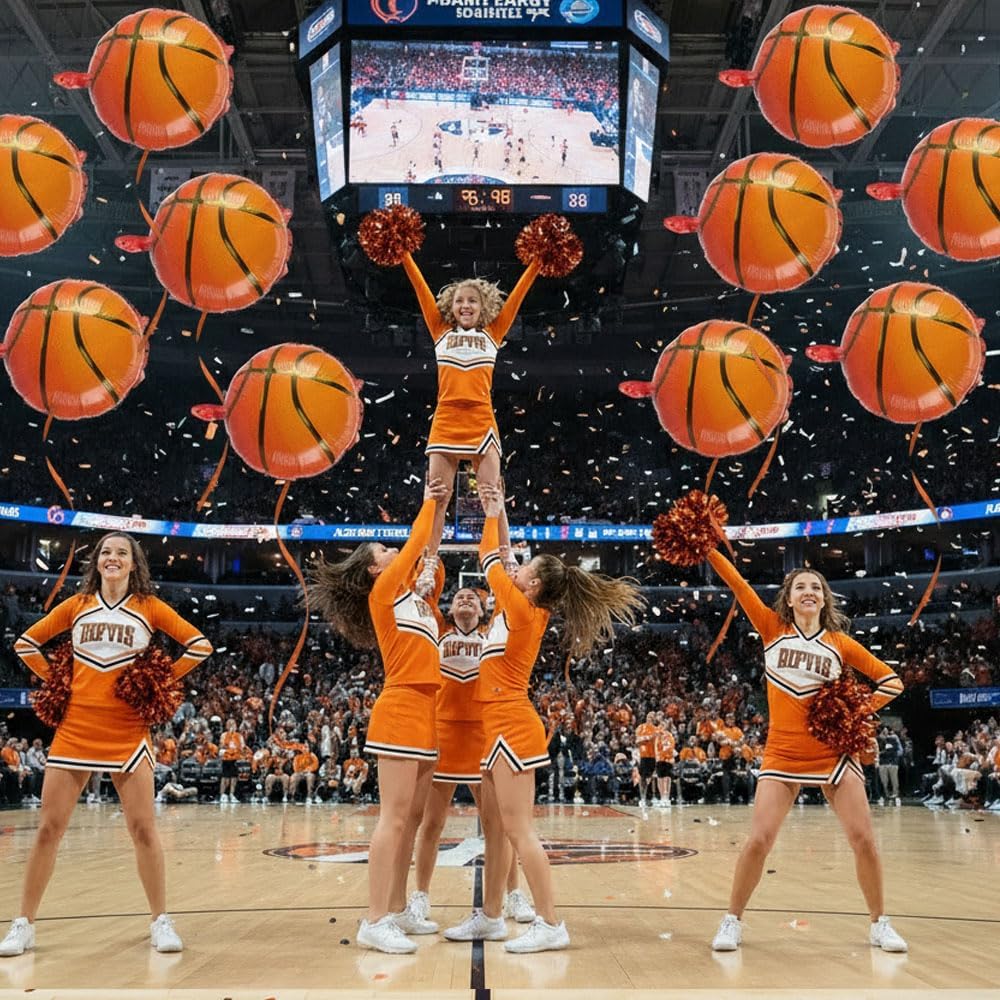 12 PCS 18 Inch Basketball Balloons Birthday Party Decorations Giant Sports Balloons Gender Reveal Christmas Mylar Foil Helium Aluminum Inflatable Balloon Kit for Party Favor Supplies Sport Theme Decor