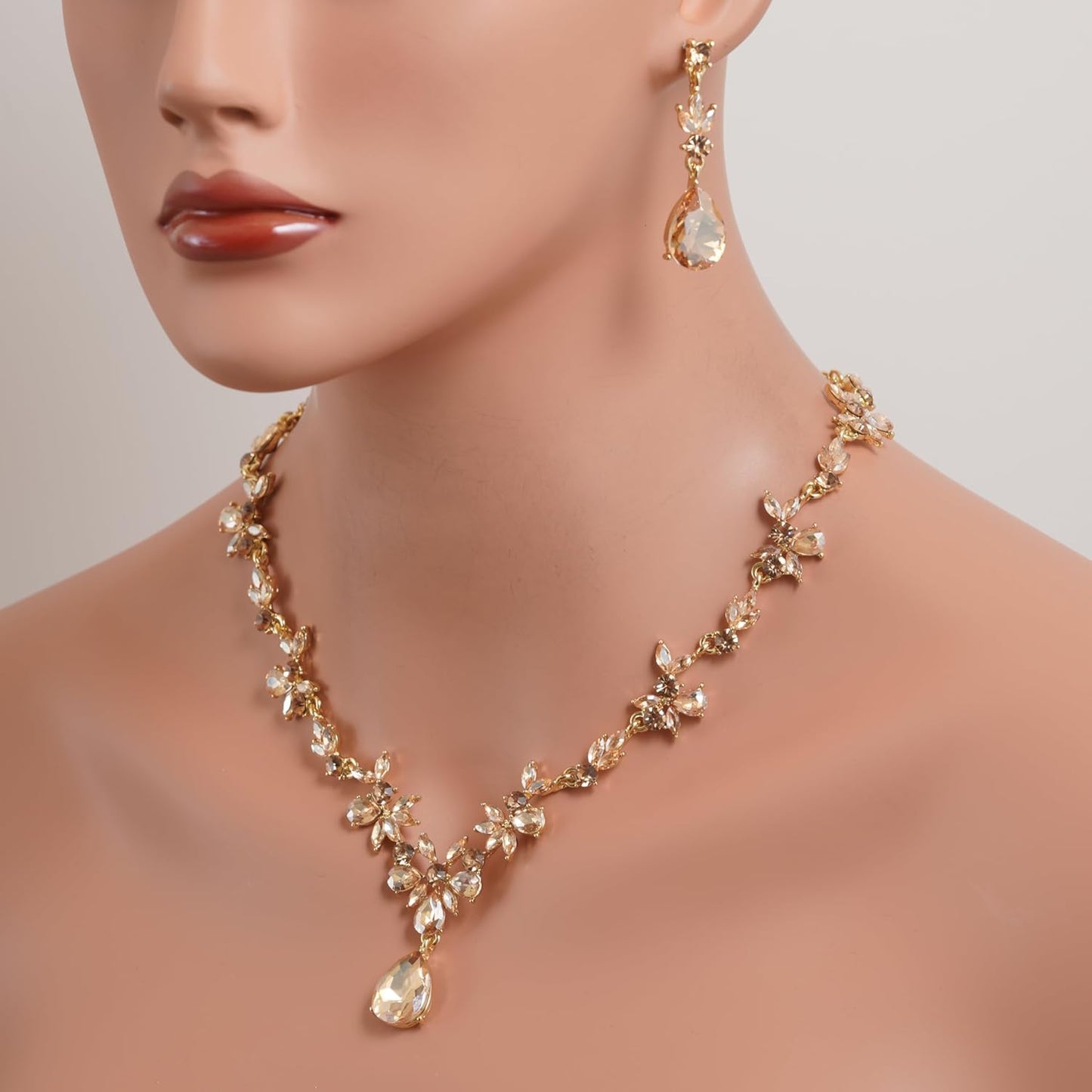 BriLove Wedding Jewelry Set for Women Bride, Y-Necklace Tennis Bracelet Dangle Earrings Crystal Teardrop Marquise Cluster for Bridal Bridesmaid