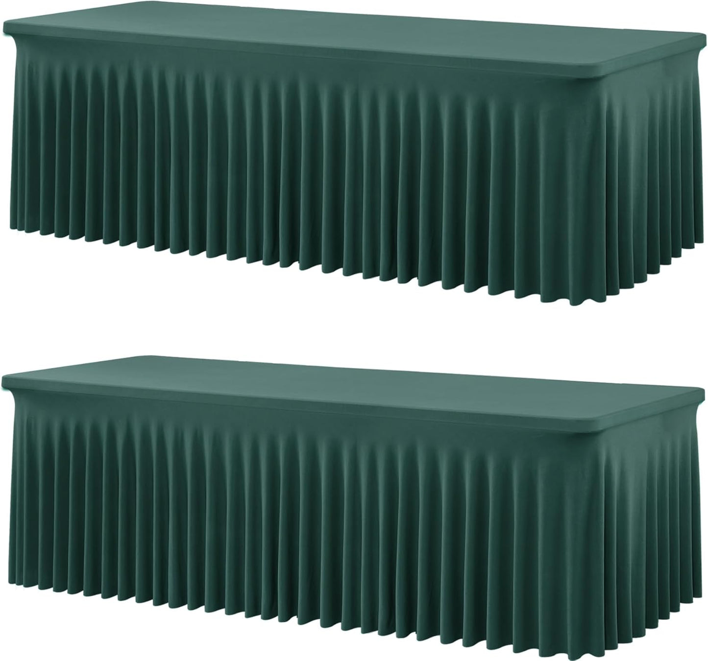 2 Pack Hunter Green Spandex Table Clothes for 8 Foot Rectangle Tables, Wrinkle Free Fitted Table Cover 8ft Green Stretchy Tablecloths with Skirt for Parties Weddings Birthday Banquet Baby Shower