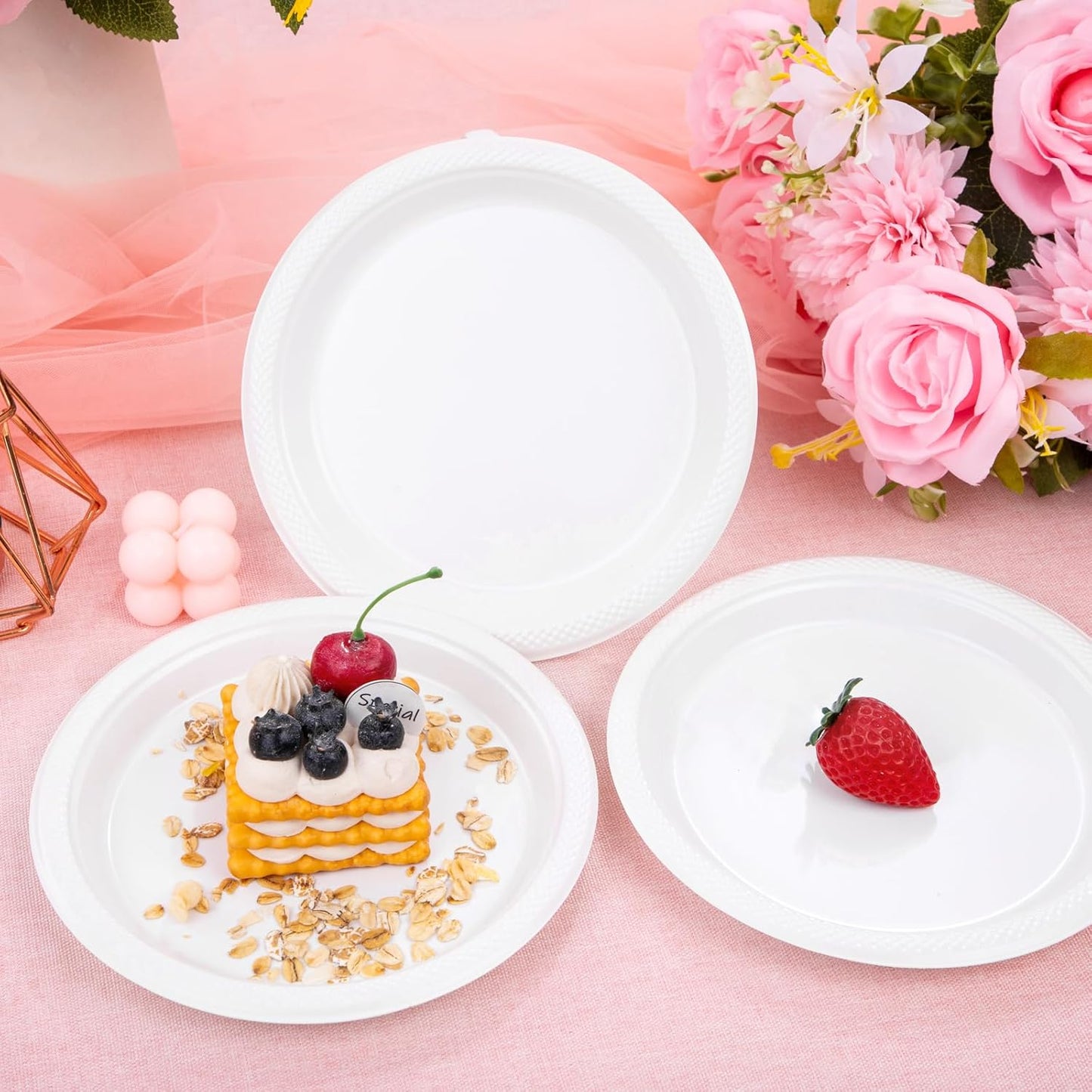 WELLIFE 7 Inch White Dessert Plates 150 Count, White Plastic Disposable Plates for Party Dessert Appetizers Salad Wedding Engagement Birthday