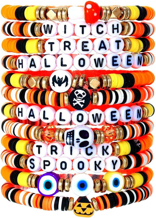 Heishi Surfer Clay Bead Bracelets Set for Women - Preppy Smile Evil Eye Beaded Stretch Bracelets Elastic Layering Friendship Bracelets- Stackable Boho Disc Summer Jewelry Set