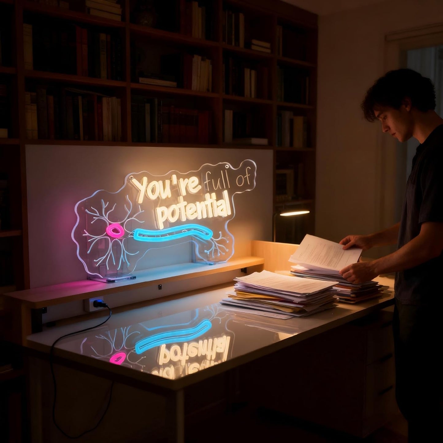 You're Full of Potential Neuron LED Neon Light for Bedroom, Classroom，Office, Science Lab Decor,Inspirational Wall Art for Neurobiology Lovers, Gift for Students & Researchers