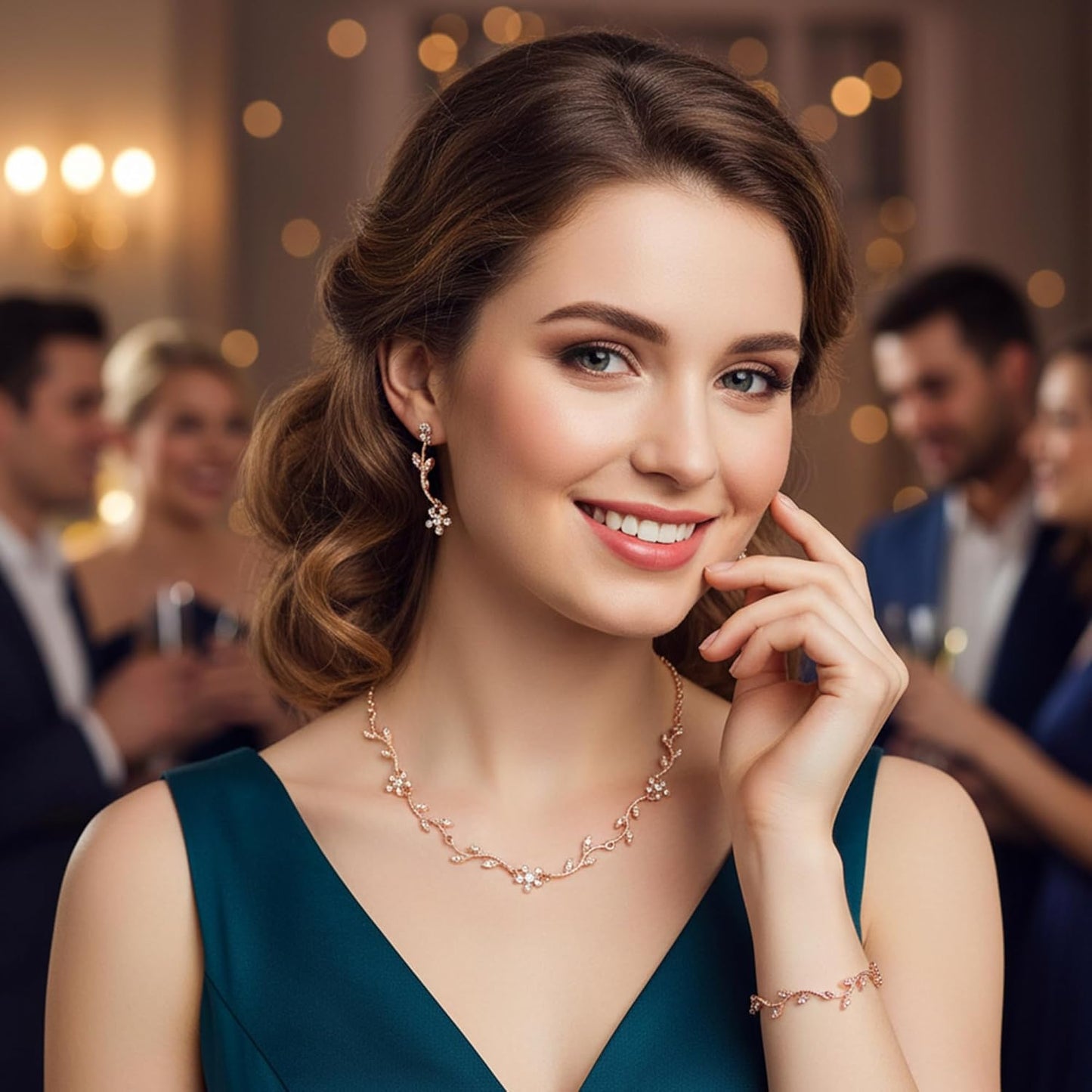 Crystal Necklace Earrings Bracelet Bridal Wedding Jewelry Set Rhinestone Choker Necklace For Brides Bridesmaid