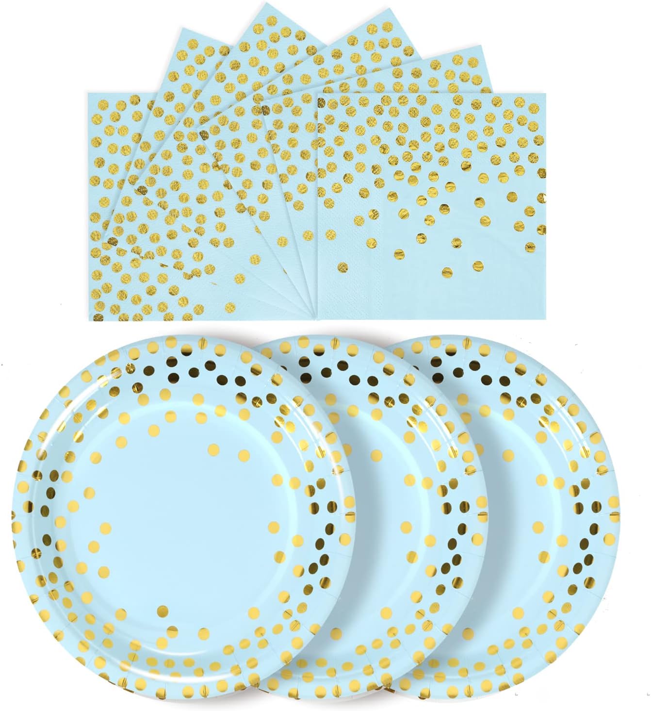 Blue and Gold Paper Plates and Napkins Party Supplies 50 Pack- 25 * 7inch Paper Plates & 25 * 6.5inch Napkins,for Baby Shower,Birthdays Receptions and All Occasions