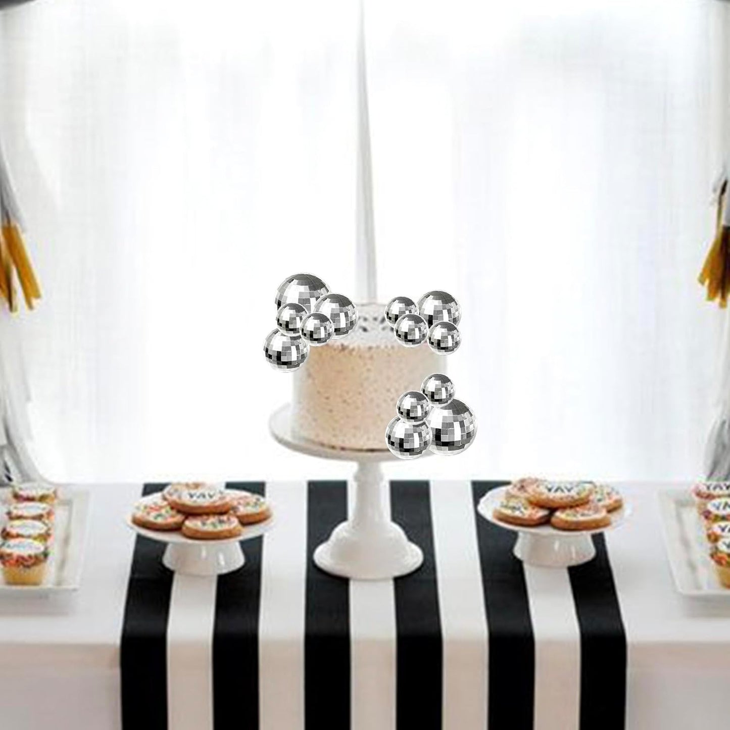 24 PCS Disco Ball Cupcake Toppers Christmas Disco Balls Cake Decorations Glitter Foam Ball DIY Balloons Cake Topper Decoration for Disco Theme Baby Shower Birthday Christmas Party Supplies Silver