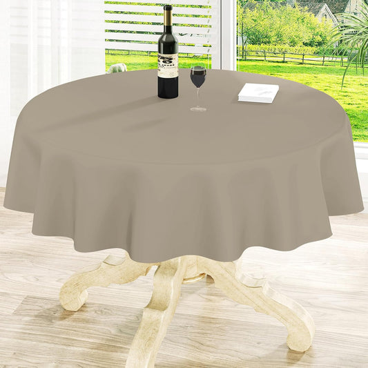 homing Round Vinyl Tablecloth, Waterproof Spillproof Plastic Flannel Backed Table Cloth, Wipe Clean Table Cover for Dining, Buffet Parties and Camping (Taupe, 60")