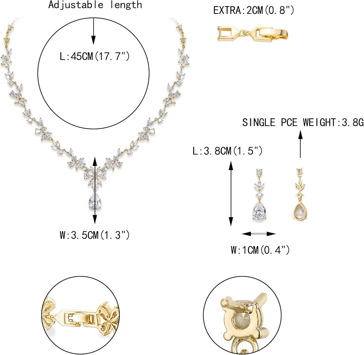 EVER FAITH Bridal Jewelry Set for Bride Bridesmaid, Flower Leaf Teardrop Cubic Zirconia Necklace Dangle Earrings Bracelet Sets Wedding Party for Women