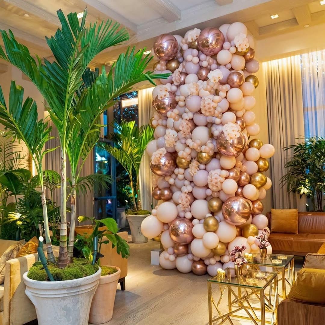 Rose Gold Balloon Arch Kit, 164Pcs Nude Pastel Pink Metallic Gold White and Confetti Balloon Garland kit for Bridal Shower Girl Birthday Baby Shower Wedding Party Decorations