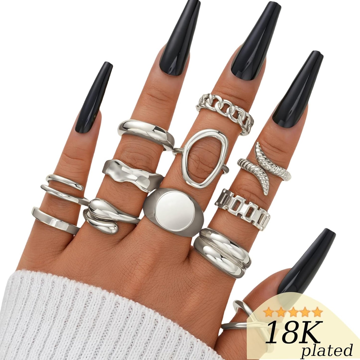 FAXHION 12PCS Gold Stackable Rings Set for Women, 18K Gold Plated Open Stacking Knuckle Ring, Adjustable Chunky Signet Band Statement Ring for Gift