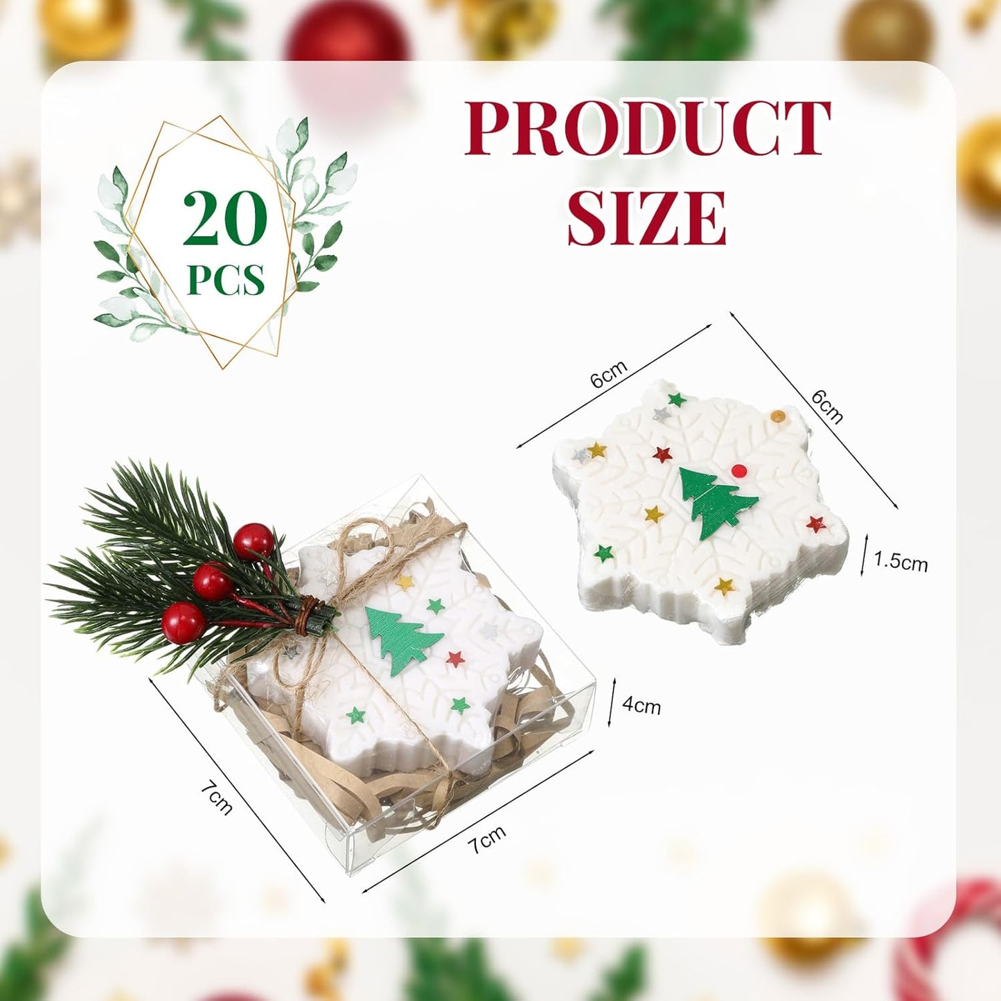 20 Pack Christmas Mini Soap Favors Bulk Handmade Christmas Scented Soap Wedding Party Favors Gifts Baby Shower Bridal Shower Gifts for Guests(2.3 x 2.3 Inch,Snowflake)