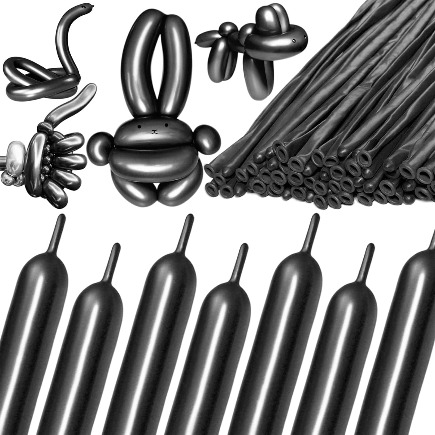 KAWKALSH 260 Metallic Black Long Balloons for Balloon Garland Thickening Skinny Latex Twisting Animals Modeling Christmas Birthday Wedding Party Festival Decorations 100pcs