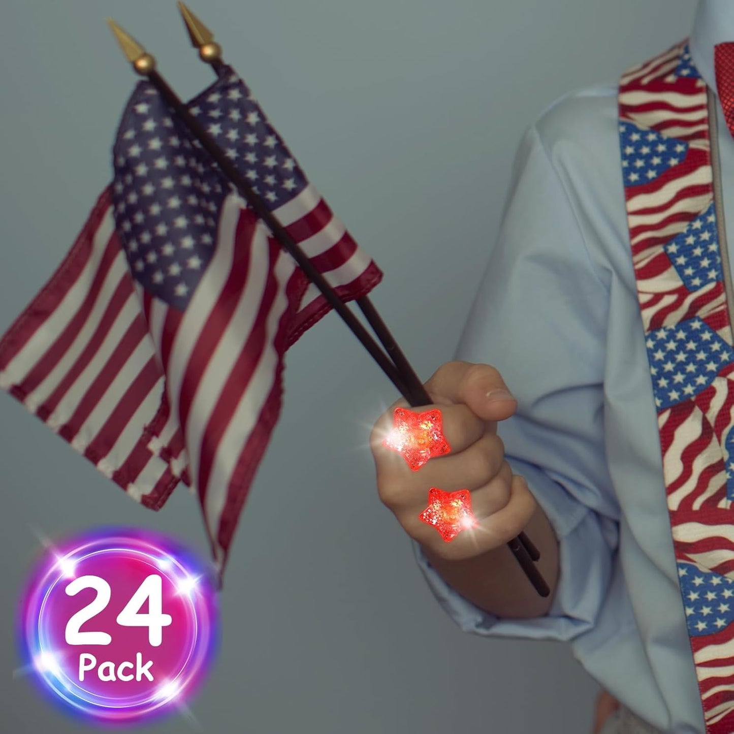 24 Pack Light Up Star Rings Glow in the Dark Party Flashing LED Jelly Finger Rings for July 4th,Halloween,Christmas,Concert,Goodie Bag Fillers,Raves