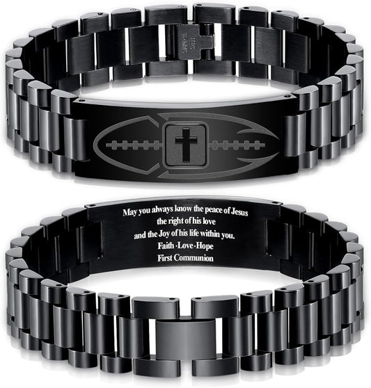 Football Gifts for Men Boys Youth Junior Coach Team Kids Player Football Bracelet Party Favors Accessories Religious Christian Bible Adjustable Stainless Steel Jewelry Gifts