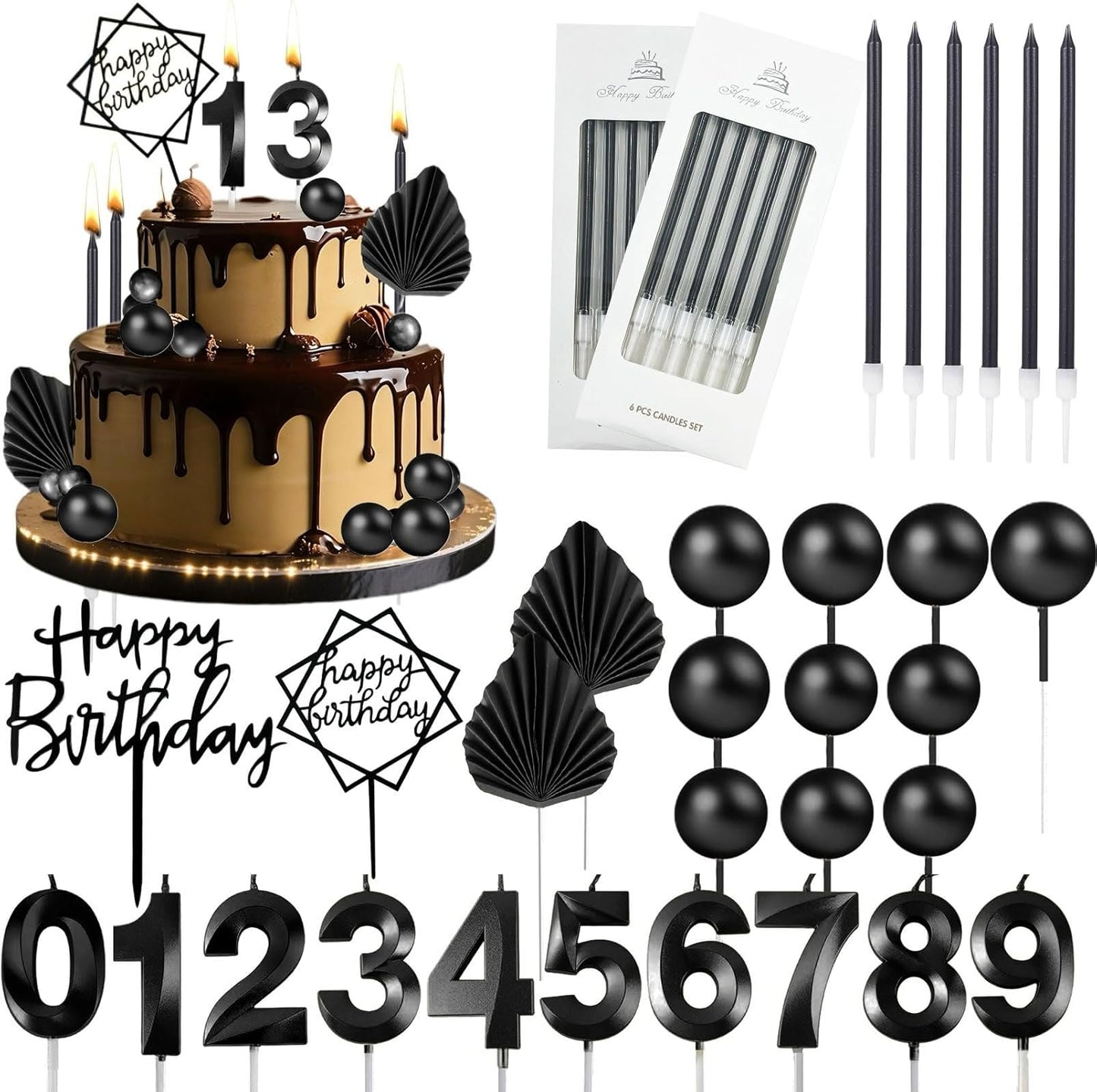 Black Birthday Candles, Tyotrbs Black Matte Candle Birthday Fancy Birthday Candles DIY Cake Decor for Men Women Wedding Anniversary