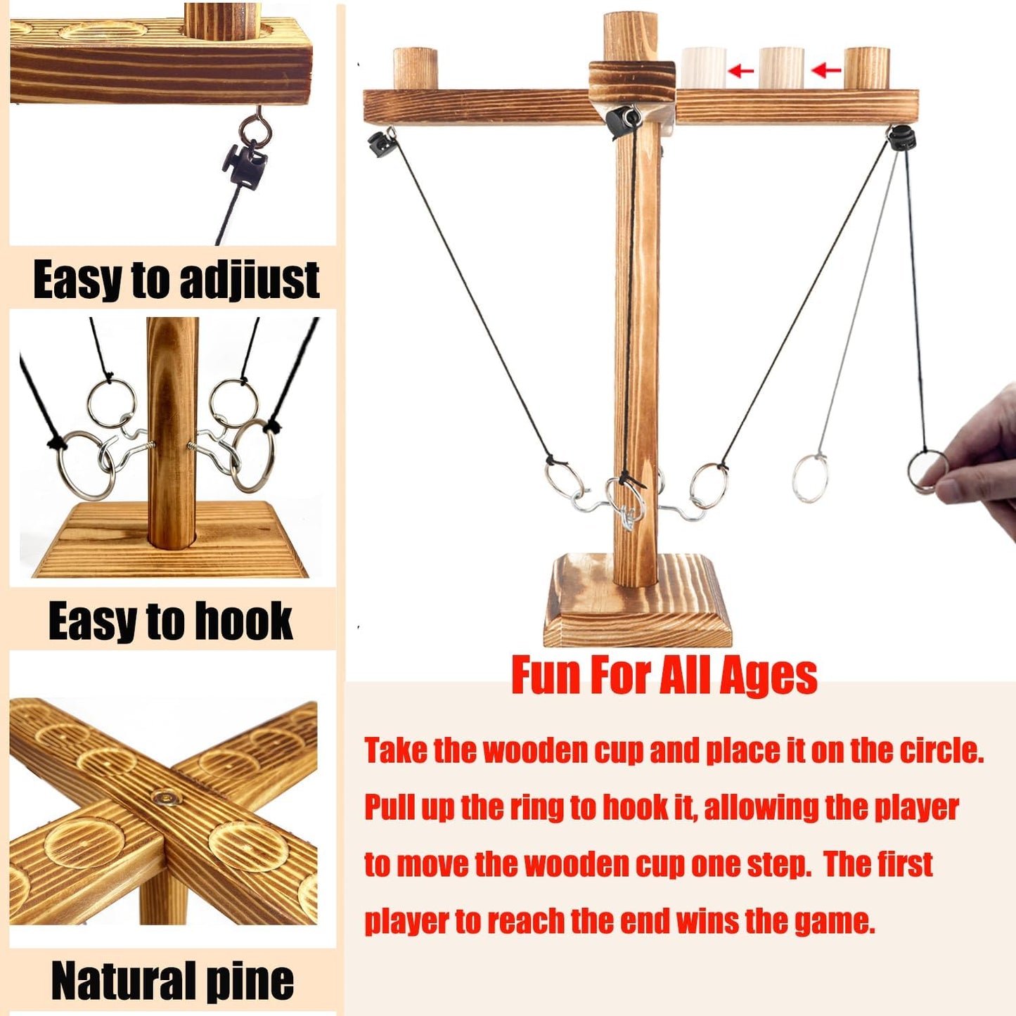 Ring toss Game for Adults,Yard Games,Wooden Rings for Ring toss,Outdoor Indoor Games,Bars Hook and Ring Game,Suitable for Camping,Party,Backyard Games.Adult Games for Game Night,