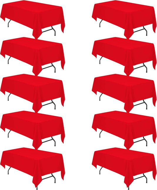 BRILLMAX 10 Pack Red Tablecloths for 6 Foot Rectangle Tables 60 x 102 Inch - 6ft Rectangular Bulk Linen Polyester Fabric Washable Cloth Cover for Wedding Reception Banquet Birthday Party