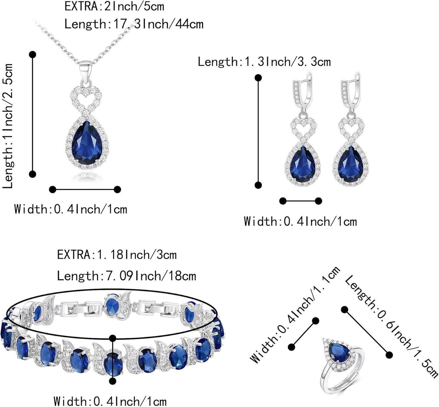 BriLove Wedding Jewelry Set for Women Bride Bridesmaid, Gorgeous Cubic Zirconia Teardrop Necklace Earrings Bracelet Adjustable Ring Jewelry Gift for Birthday/Anniversary/Mother’s Day