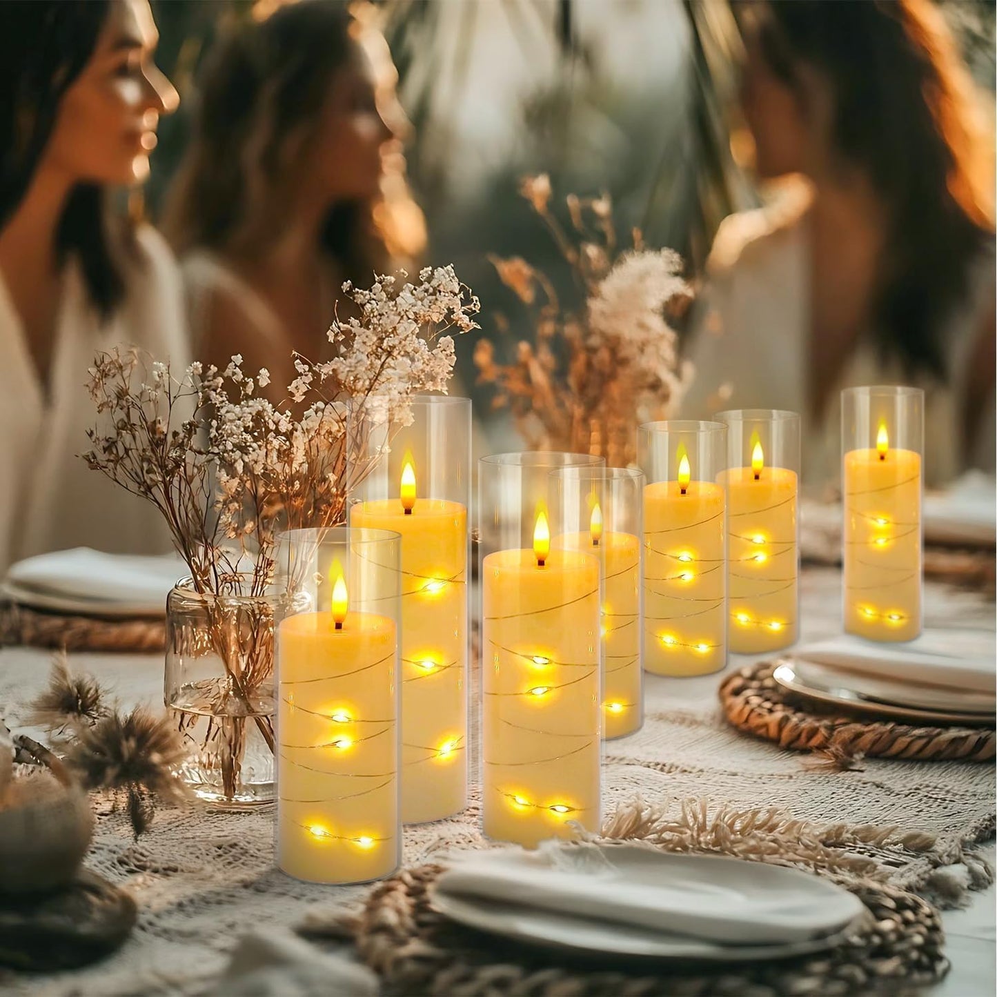 24 Pack Christmas Decoration Flickering Flameless Candles,Battery Operated Candles,LED String Lights LED Candles for New Year, Home Decor, Parties,Wedding(D2.2 xH 5" 6" 7") (Ivory)