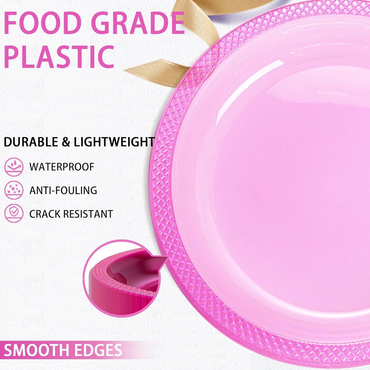 WELLIFE Neon Pink Party Plates 7 Inch -150 Count, Translucent Pink Plastic Disposable Dessert Neon Plates for Fluorescent Neon Theme Party Cake Salad Appetizers Easter Baby Shower Mother's Day