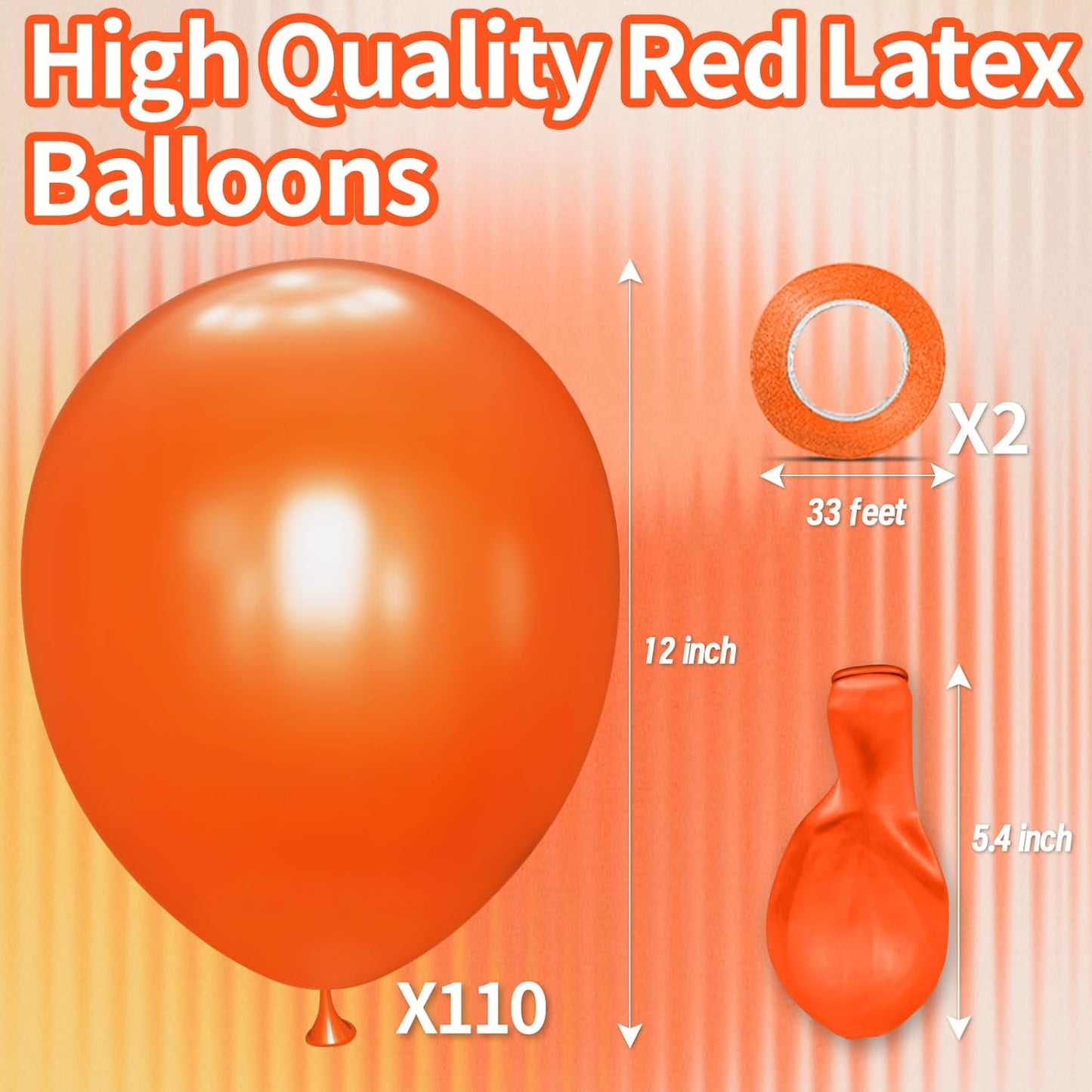 KAWKALSH Orange Balloon 110pcs, 12 Inch Thickened Latex Party Balloons Helium Bright Color for Birthday Baby Shower Wedding Party Supplies Arch Garland Decoration