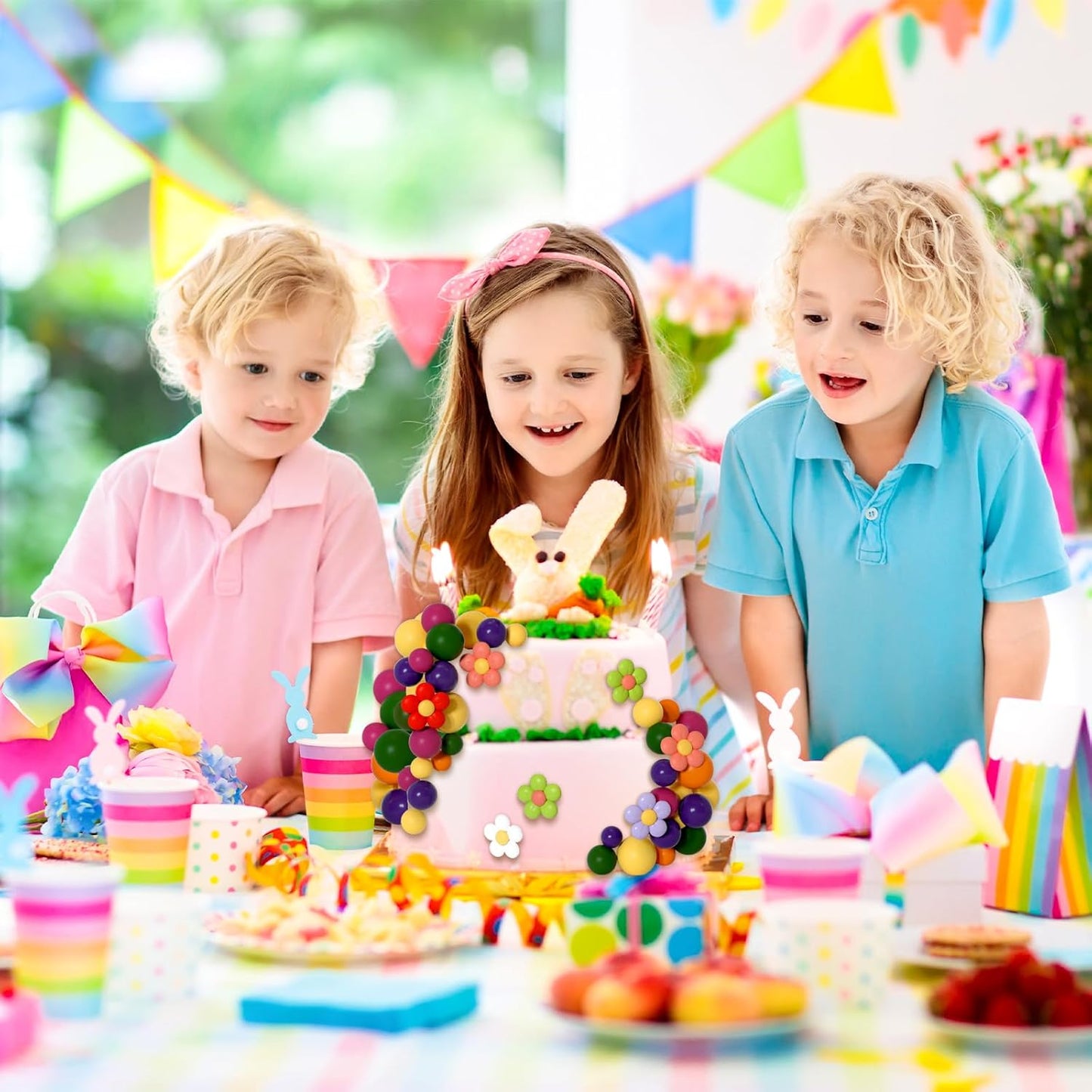 61 Pcs Boho Cake Topper Balls Decorations Mini Balloon Retro Hippie Daisy Flower Acrylic Cake Topper for Birthday Party Wedding Rainbow Baby Shower (Rainbow Colors)