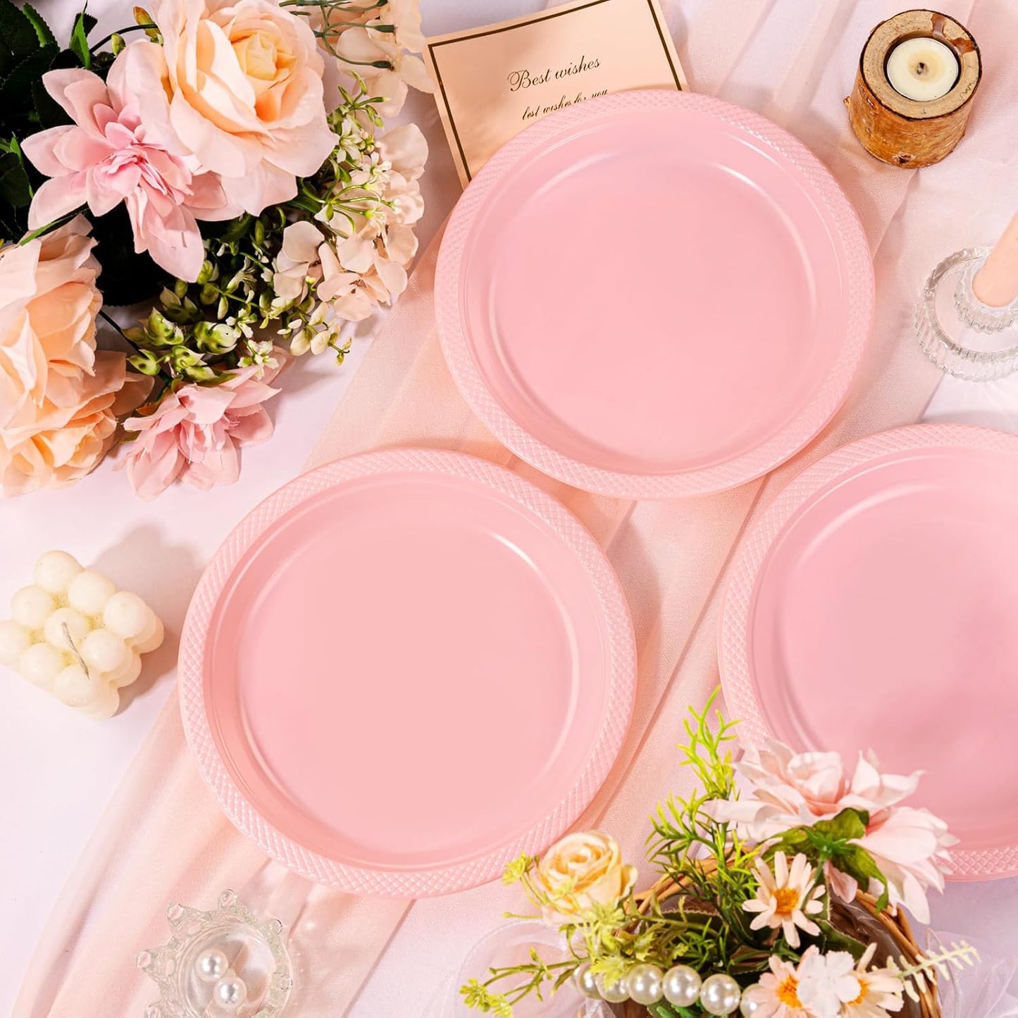 WELLIFE 9 Inch Plastic Plates Pink 50 Count Disposable Plate for Party, Dessert Plates for Dinner Cake Salad Supplies Birthday Valentine's Day, Mother's Day