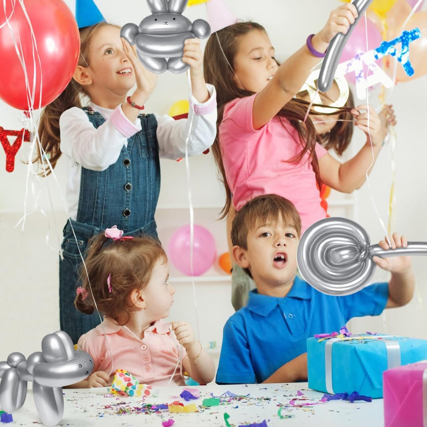 KAWKALSH 260 Metallic Silver Long Balloons for Balloon Garland Thickening Skinny Latex Twisting Animals Modeling Christmas Birthday Wedding Party Festival Decorations 100pcs