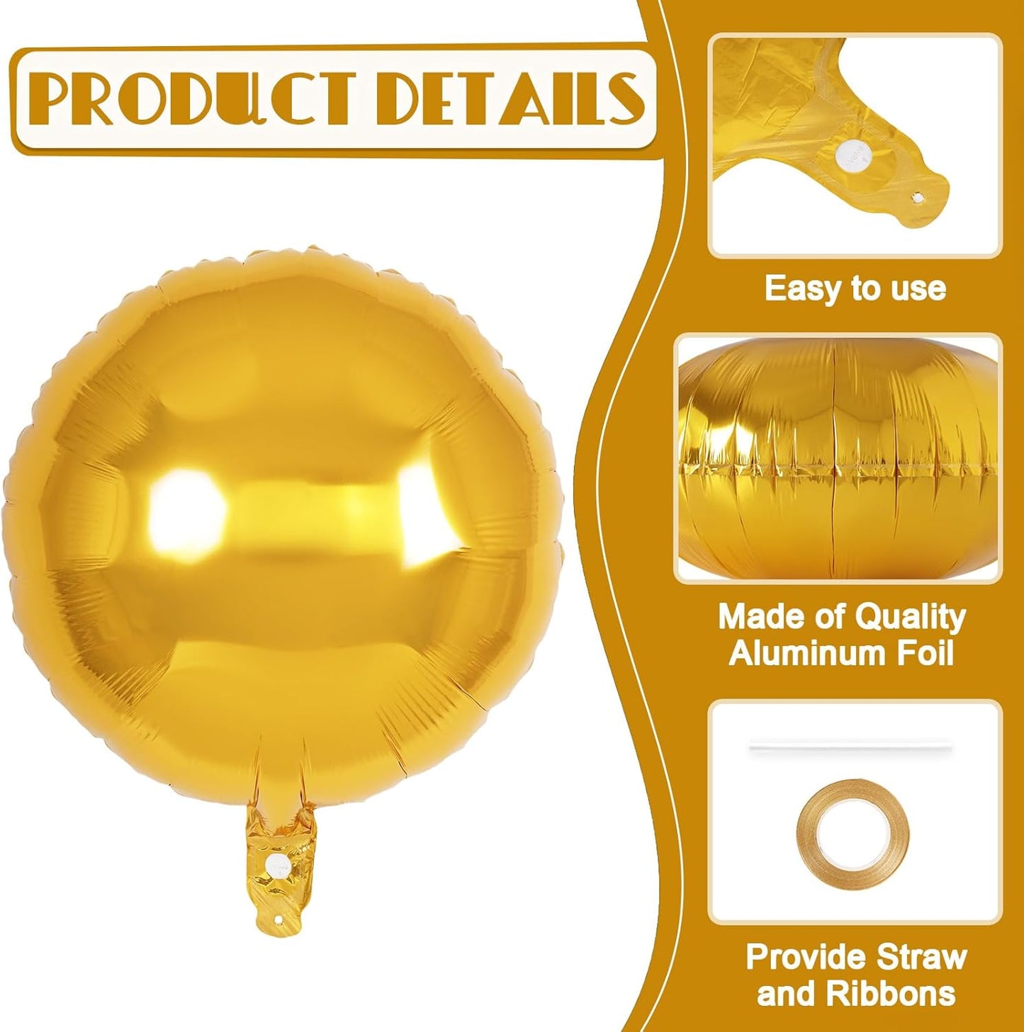 20 Pcs Gold Round Shaped Balloons,18 Inch Round Foil Balloon,Giant Round Mylar Balloon Helium Balloons for Birthday Party Baby Shower Wedding Decorations (Gold)