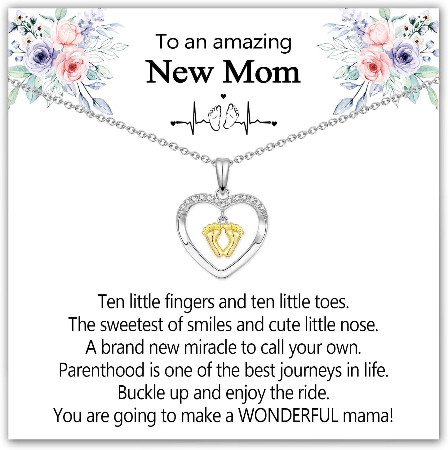 EPIRORA New Mom To Be Gift, Silver Baby Feet Heart Necklace Gifts for Pregnant Mommy 1st Time Moms, Mama Necklaces for Women Mommy to Be New Mother, Mothers Day Birthday Christmas Presents for Her