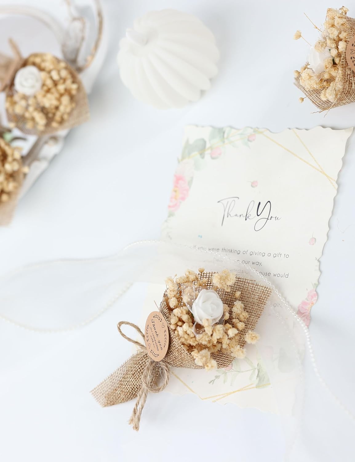 20-Piece set Mini Magnet Dried Flowers Bouquet for Wedding Favours for Guests, Baby Shower Party Favors, Bridal Shower Gifts, Wedding Return Gifts. (white)