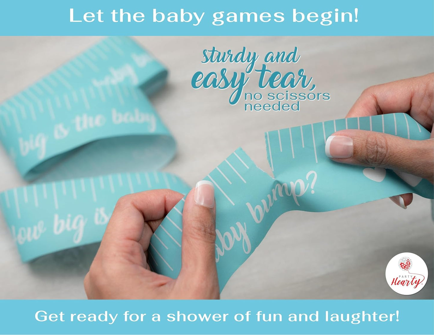Party Hearty Funny Baby Shower Games for Boy Activities, 2 Rolls, 2 inch x 150 feet, Blue Tummy Measure, Fun & Easy Idea