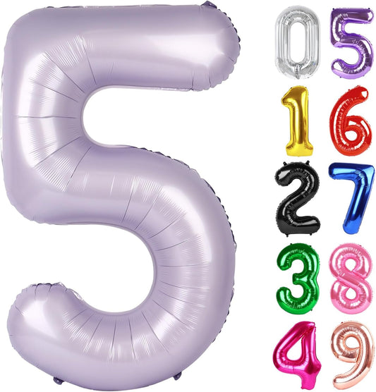 Lilac Number 5 Balloon 40 Inch, 5th Birthday Party Decorations for Children, Giant 5 Foil Balloon for Party Supplies