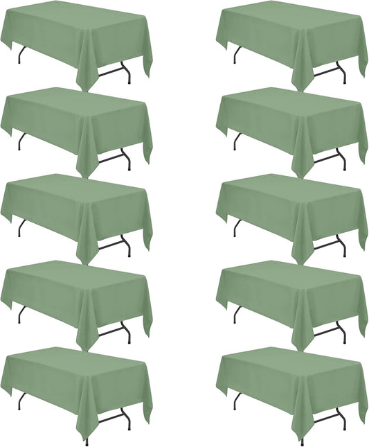 BRILLMAX 10 Pack Sage Green Tablecloths for 6 Foot Rectangle Tables 60 x 102 Inch - 6ft Rectangular Bulk Linen Polyester Fabric Washable Cloth Cover for Wedding Reception Banquet Birthday Party