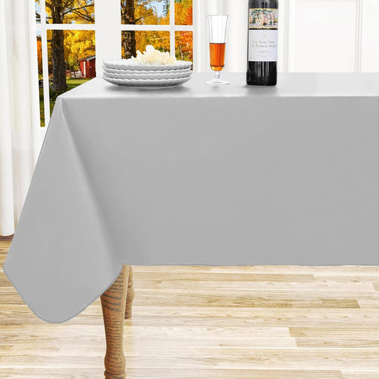 homing Rectangle Vinyl Tablecloth, Waterproof Spillproof Plastic Flannel Backed Table Cloth, Wipe Clean Table Cover for Dining, Buffet Parties and Camping (Light Grey, 60" x 84")