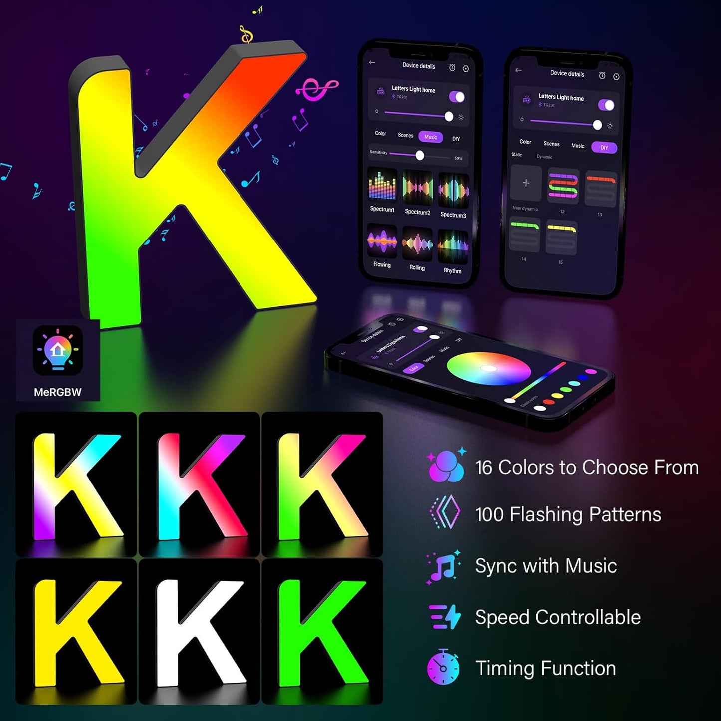 Light Up Letters Marquee Letter - Music Sync RGB Color Changing LED Lights Letter Logo Game Lights for Girls Women Party Birthday Christmas Valentine's Day Wall Desktop Decoration