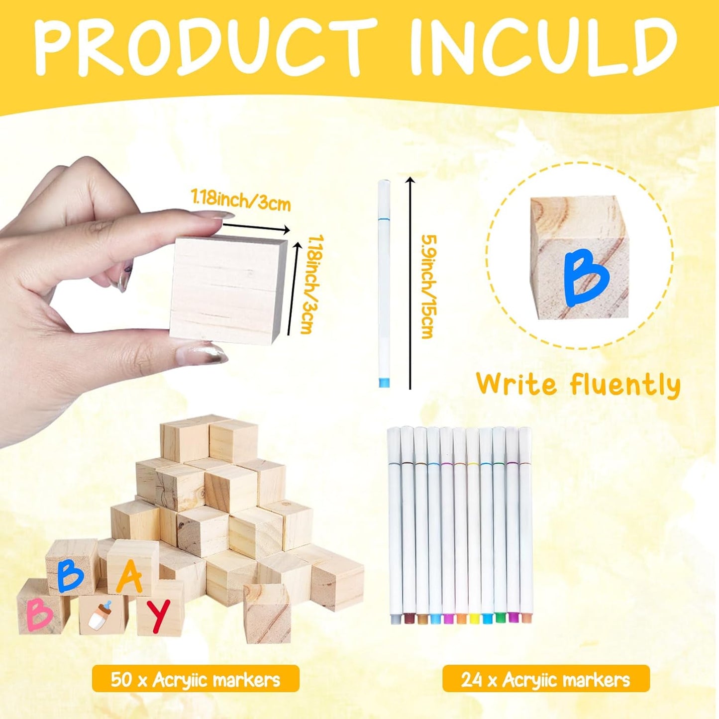 Cowboy Baby Shower Games Kit, Wild Western Baby Shower Decor, Cowboy Babies Games with 50 Blank Wooden Blocks, 24 Acrylic Paint Marker and Wooden Sign, Wild Western Games Blocks Sign for Boys Girls