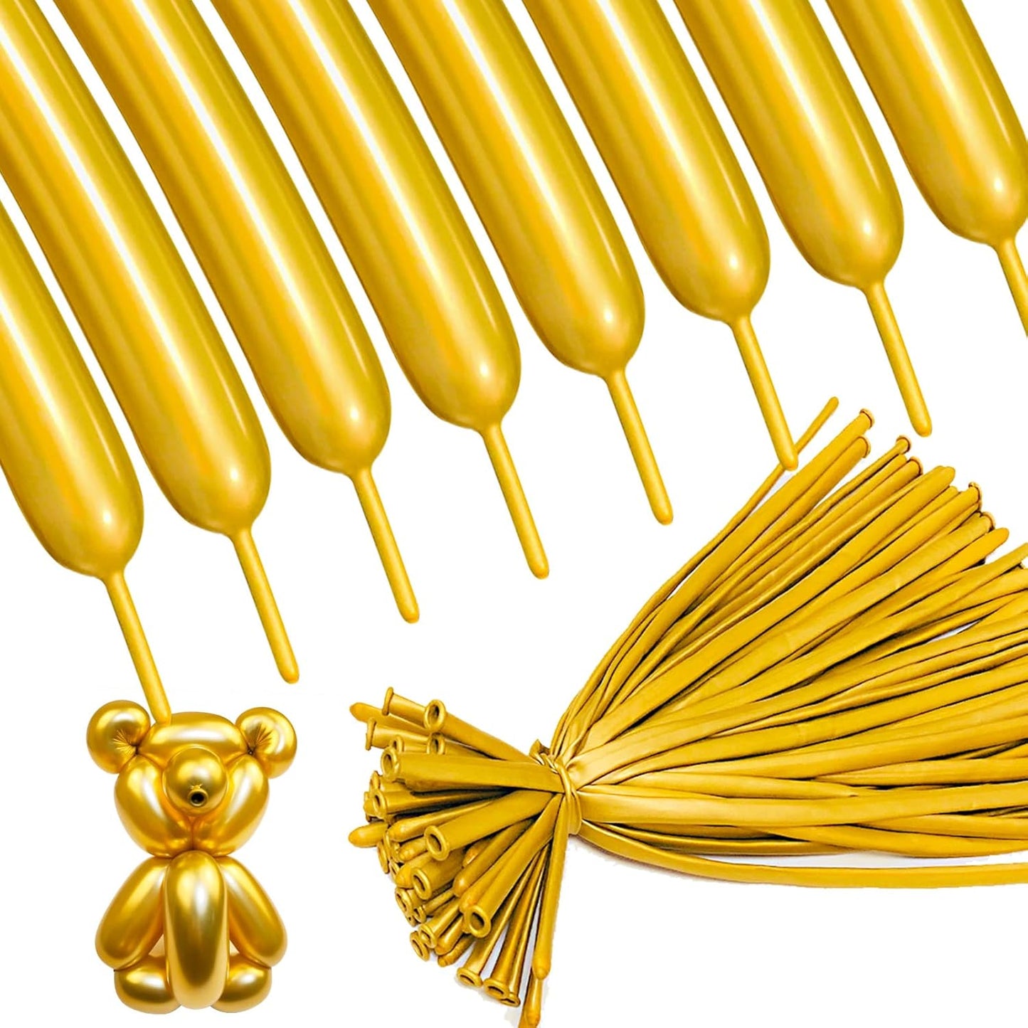 Metallic 260 Gold Long Balloons Chrome 100 Pack Twisting Animal Balloons Thickening Latex Modeling Long Magic Balloons for Animal Model Weddings Birthdays Festival Party Decorations