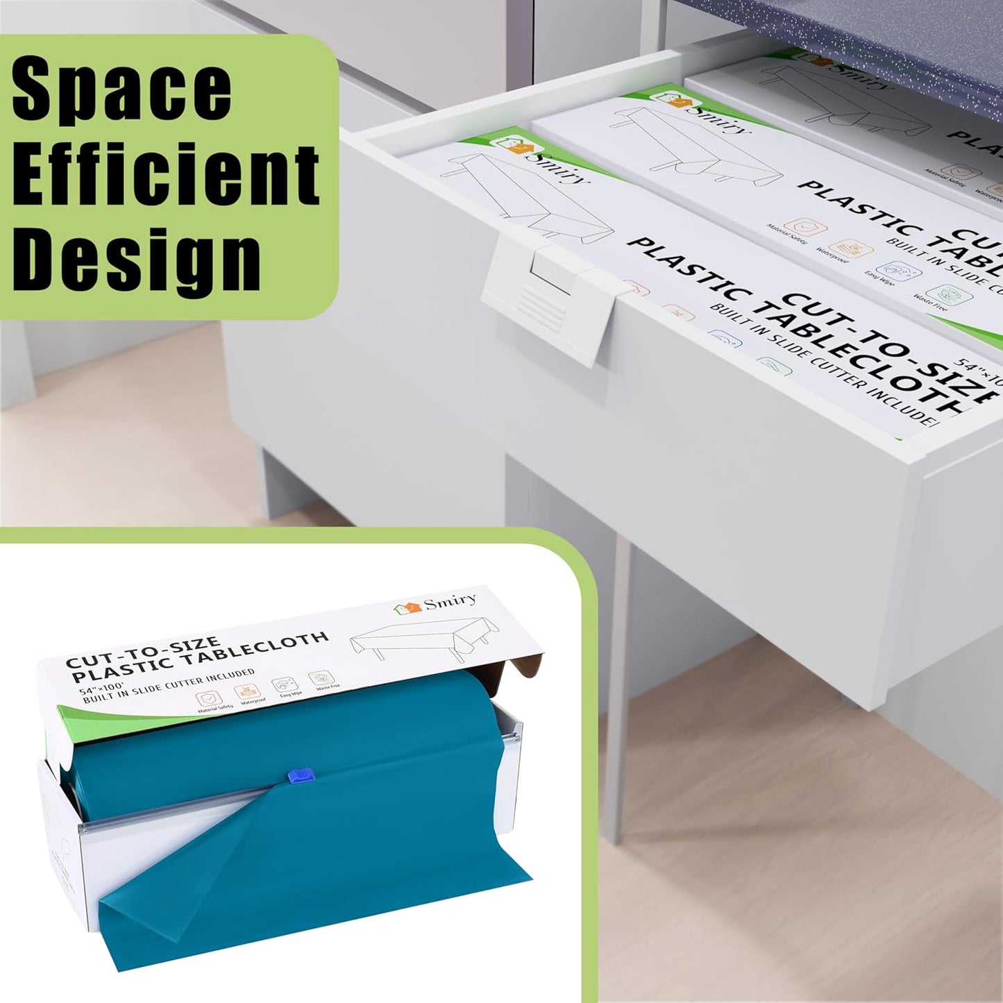 Smiry 54 Inch x 300 Feet Disposable Table Cover Roll, Aqua Plastic Table Cloth in Cut-to-Size Box with Slide Cutter, Waterproof Rectangle Tablecloths for Weddings, Banquets, Outdoor