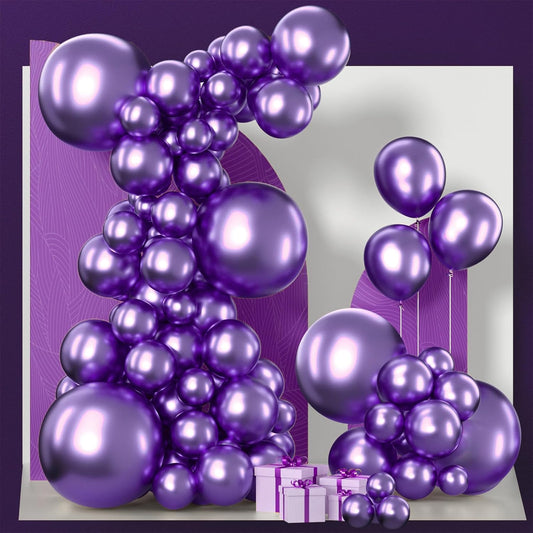PartyWoo Metallic Purple Balloons 140 pcs Different Sizes of 18 12 10 5 Inch Chrome Purple Latex Helium Balloon Arch Kit Garland for Mardi Gras Wedding Birthday Party Decorations Purple-G105