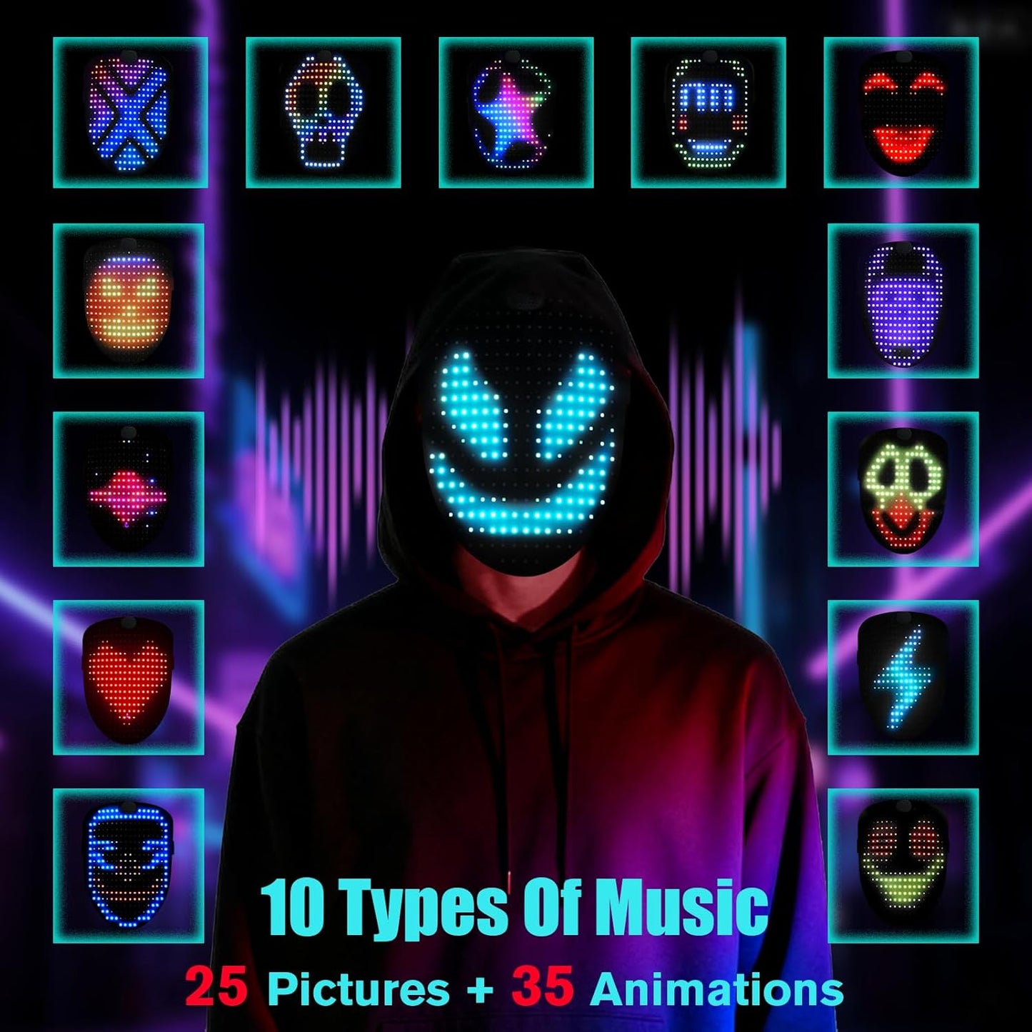 Led Mask Lighted Up Mask - Led Masks with Gesture Sensing Costume for Halloween Costume Cosplay Party Cool Gifts