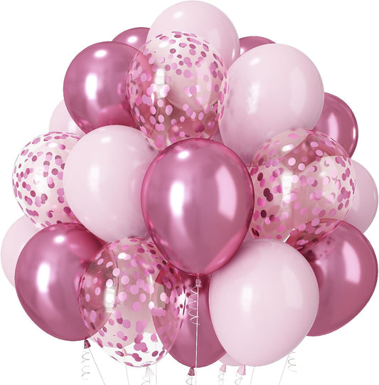 Pink Balloons Set, 12 Inch Pastel Baby Light Metallic Hot Pink Confetti Latex Helium Party Balloons for Girl Women Birthday Wedding Bridal Baby Shower Engagement Anniversary Princess Party Decorations