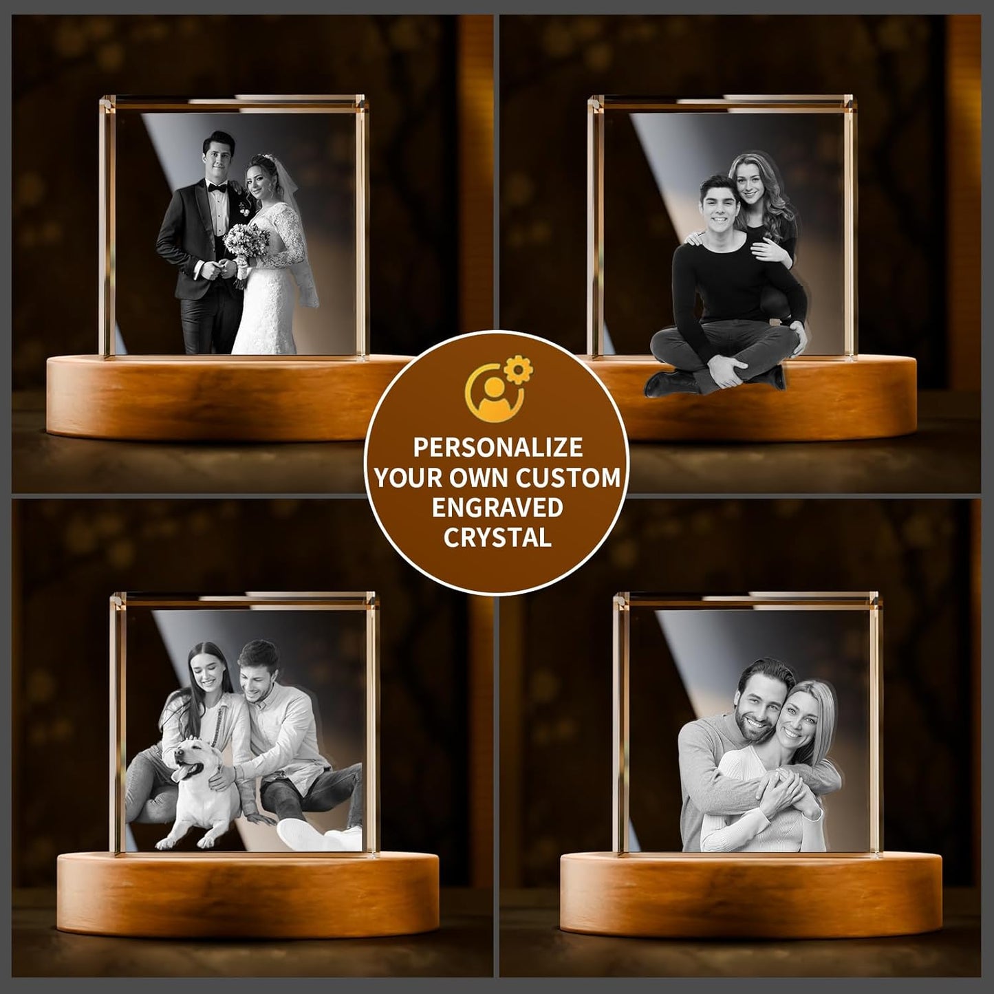 Artmosphere 3D Crystal Photo, Personalized Gifts for Women, Wife, Men, Mom, Father, Her, Him, Dad, Grandpa, Great Customized Gift With Your Own Photo, Custom Glass 3D Laser Etched Picture Wedding - Square