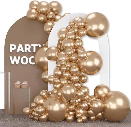 PartyWoo Metallic Gold Balloons 140pcs Different Sizes of 18 12 10 5 Inch Chrome Gold Balloon Arch Kit Garland for Birthday Graduation Baby Shower Wedding Bachelorette Party Decorations Gold-G127