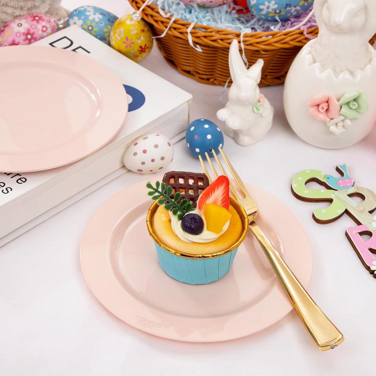 bUCLA 100Pieces Pink Plastic Dessert Plates - 6.25 inch Pink Disposable Dessert/Appetizer/Small Cake Plates for Wedding, Party & Mother's Day