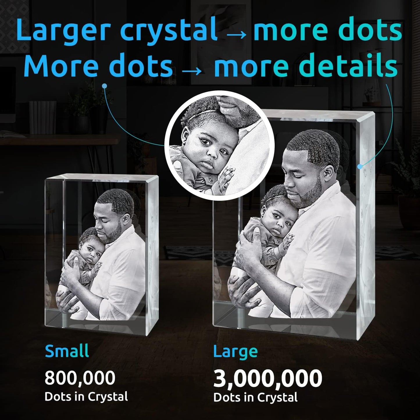 ArtPix 3D Crystal Photo, Christmas Personalized Gifts for Women, Wife, Her, Him, Men, Husband, Grandma, Great Xmas Customized Gift With Your Own Photo, Custom Glass 3D Laser Etched Picture Wedding